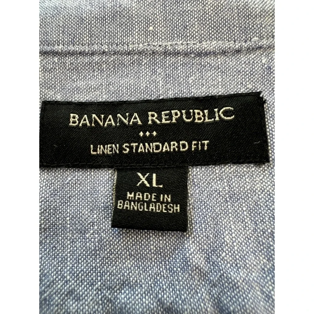 Banana Republic Men's Linen Standard Fit Shirt in Comet‎ Blue Size XL Coastal